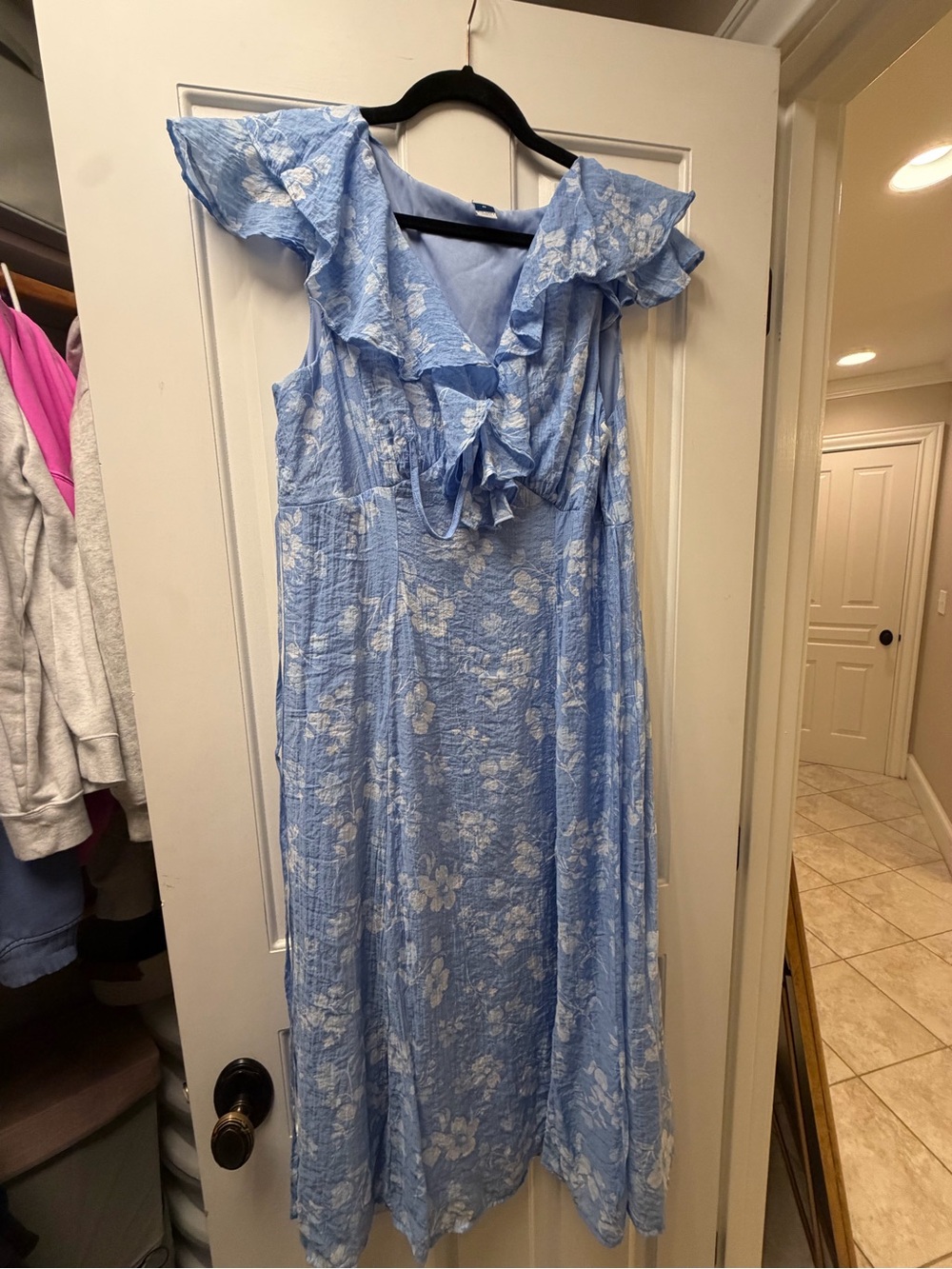 Light Blue Floral Ruffle Midi Dress Old Navy Size Medium